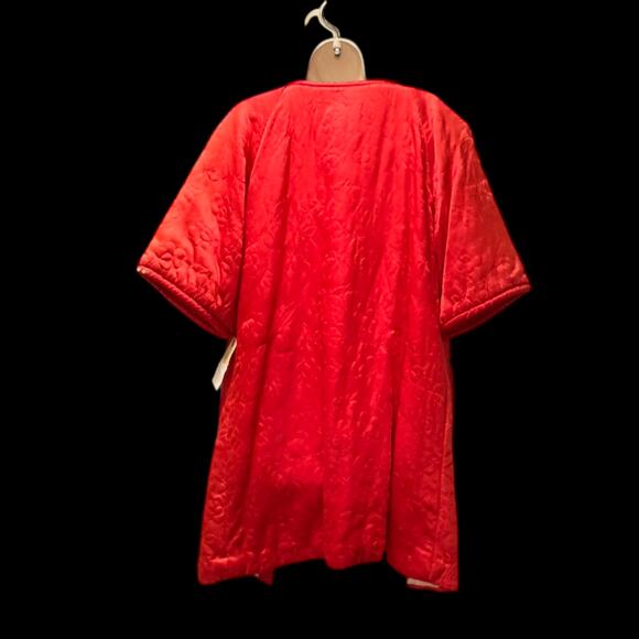 Vintage 1940s Red Quilted Satin Robe Bed Jacket Chinese Frog Closures Lined - Picture 3 of 16
